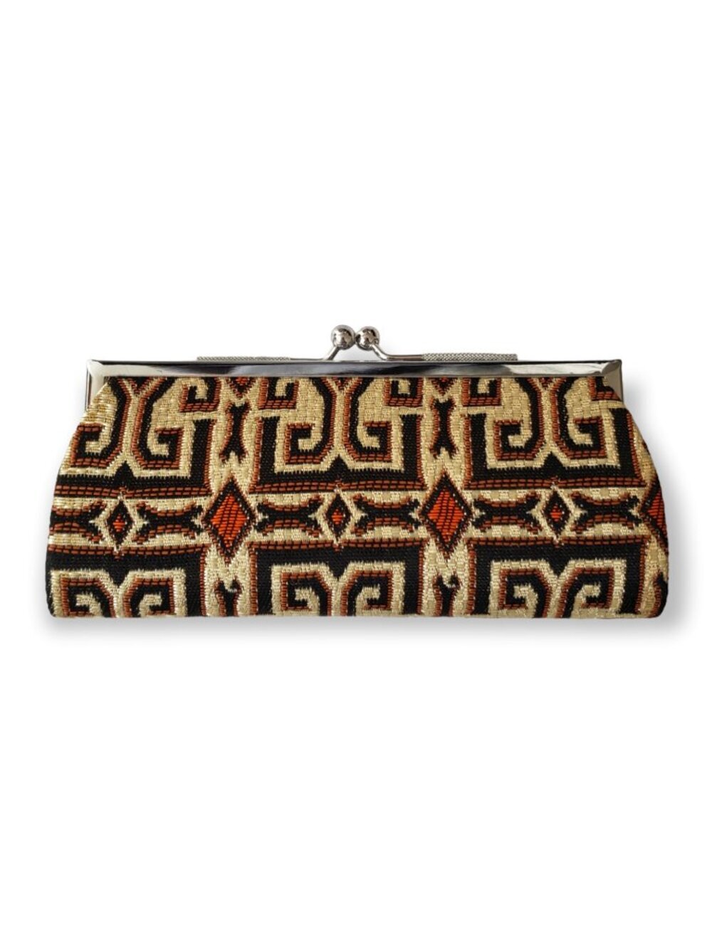 NEW Tapestry Mini Coin Purse Brown Orange Beige Geometric Print